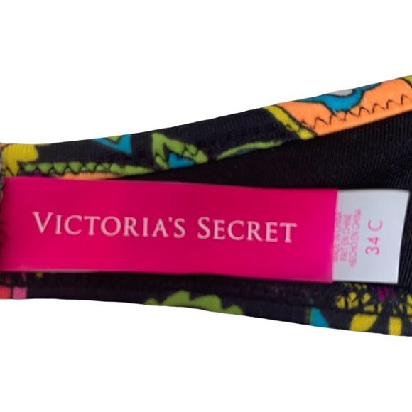 Victoria's Secret Pushup Halter Bikini Swim Beach Top 34C Psychedelic Boho Retro - Picture 4 of 7